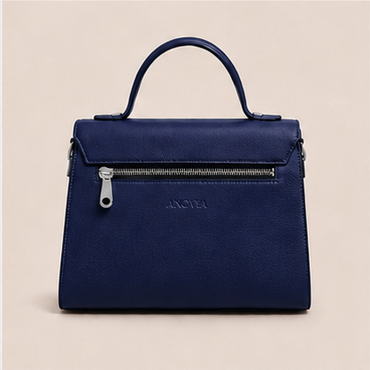 Anovya Navy Blue Structured Top Handle Handbag - Image 5