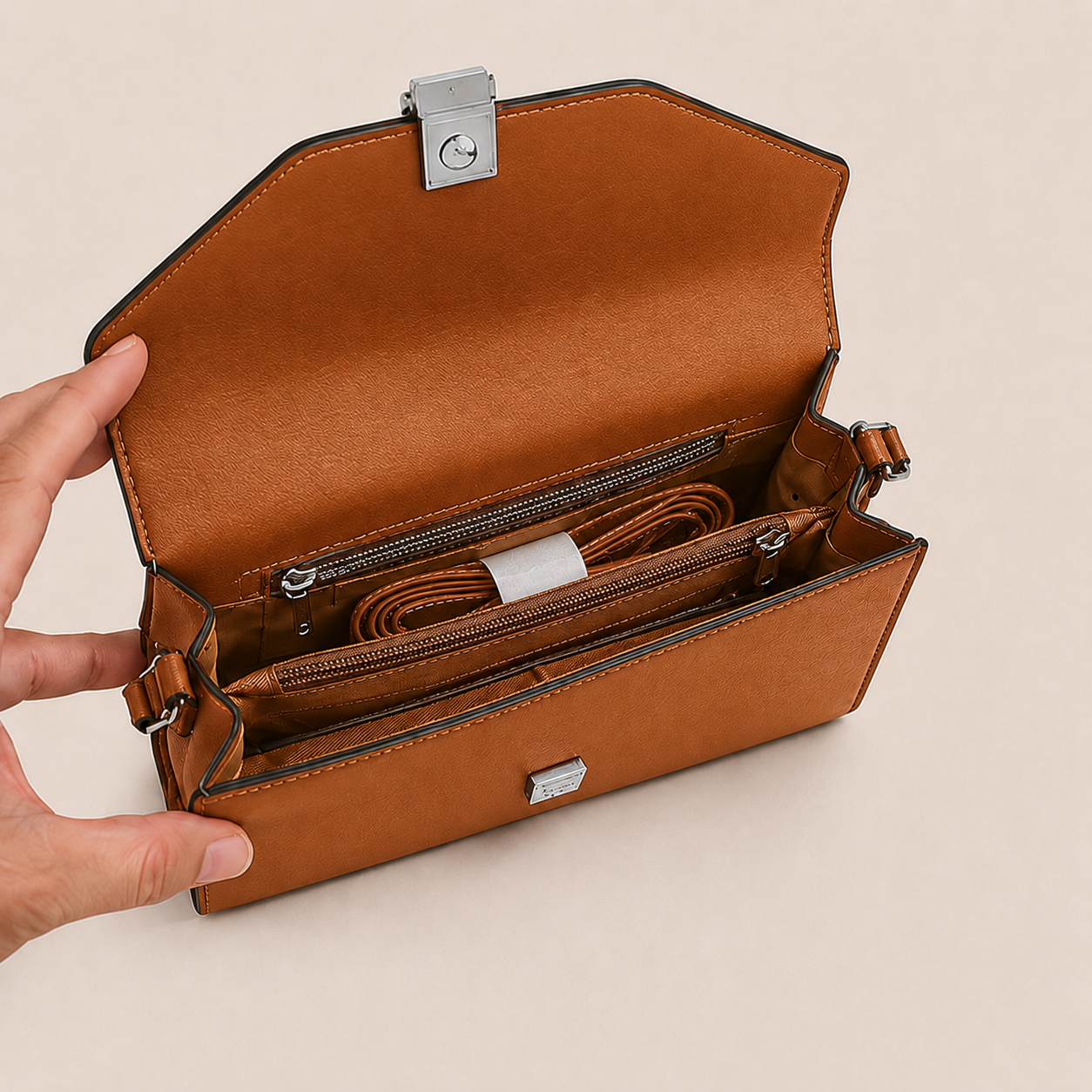 Anovya Tan Structured Top Handle Bag - Image 5