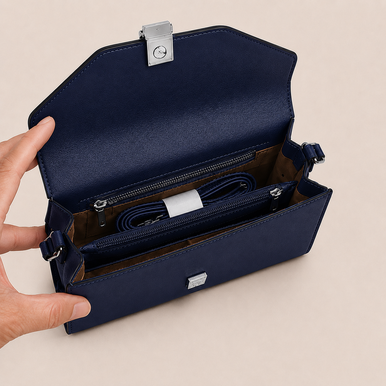 Anovya Navy Blue Structured Top Handle Handbag - Image 2