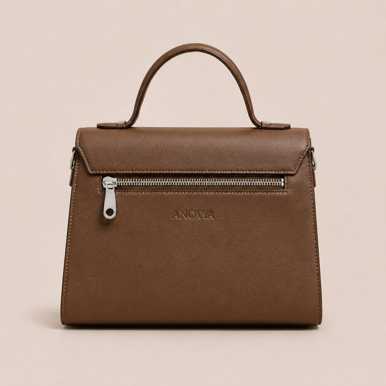 Anovya Chocolate Brown Structured Handbag - Image 4