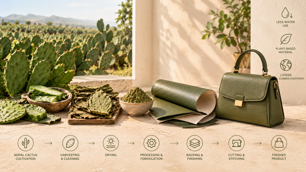 Cactus leather handbag showing wear areas on corners strap and surface