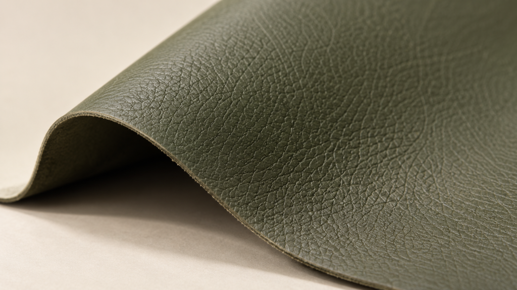 Close-up of cactus leather showing its embossed surface texture and matte finish