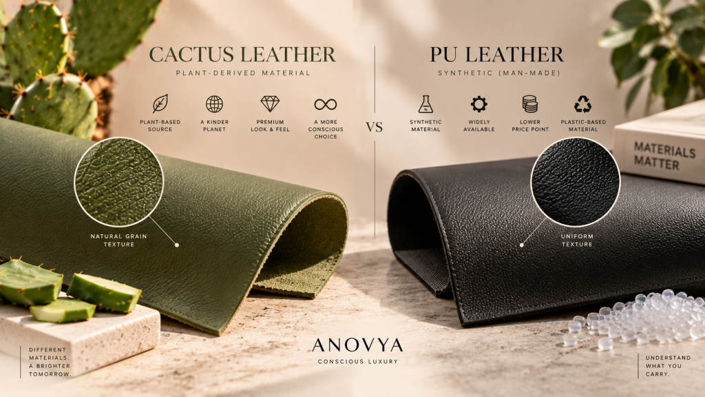Cactus leather and PU leather surface materials compared