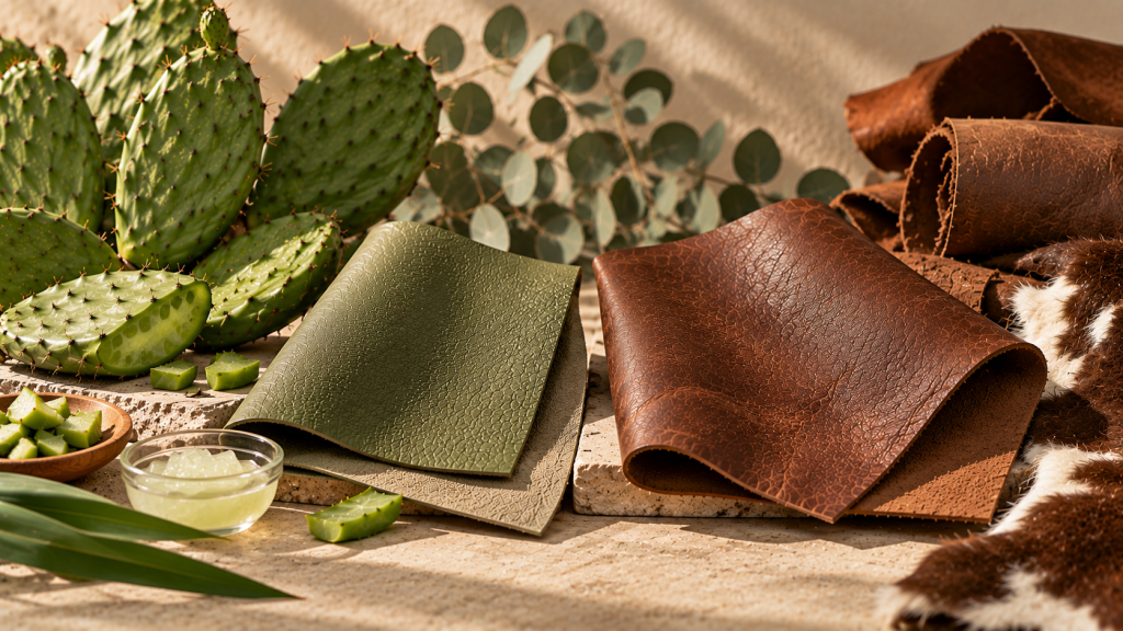 Cactus leather sustainability and traditional leather material comparison