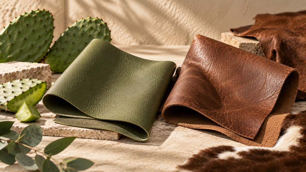 Cactus leather and traditional leather surface textures