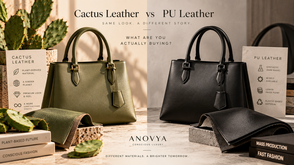 Cactus leather and PU leather materials compared