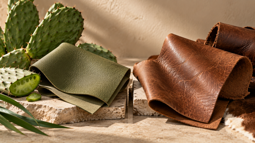 Cactus leather and traditional leather surface textures