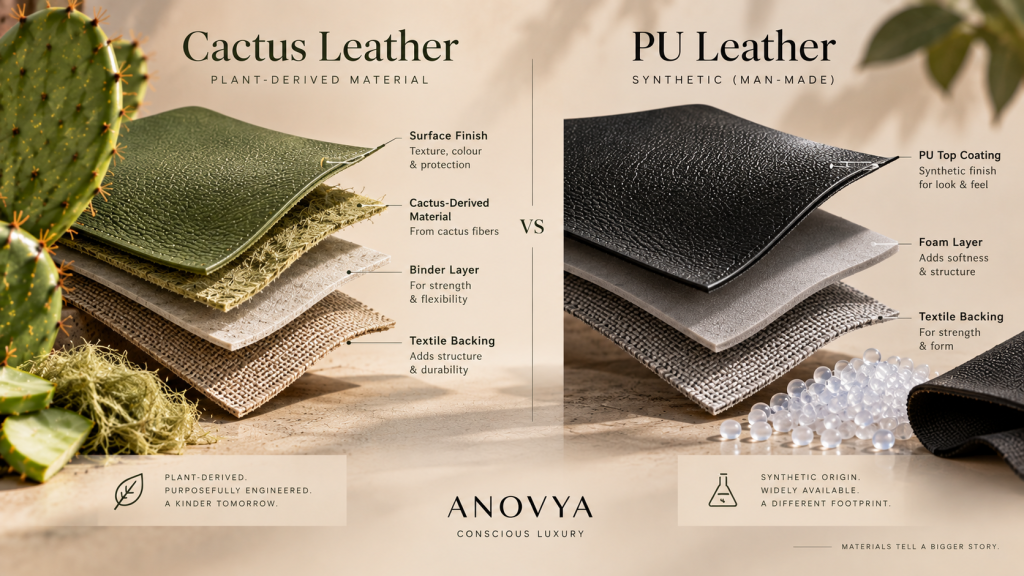 Layers showing plant-based leather material composition and backing