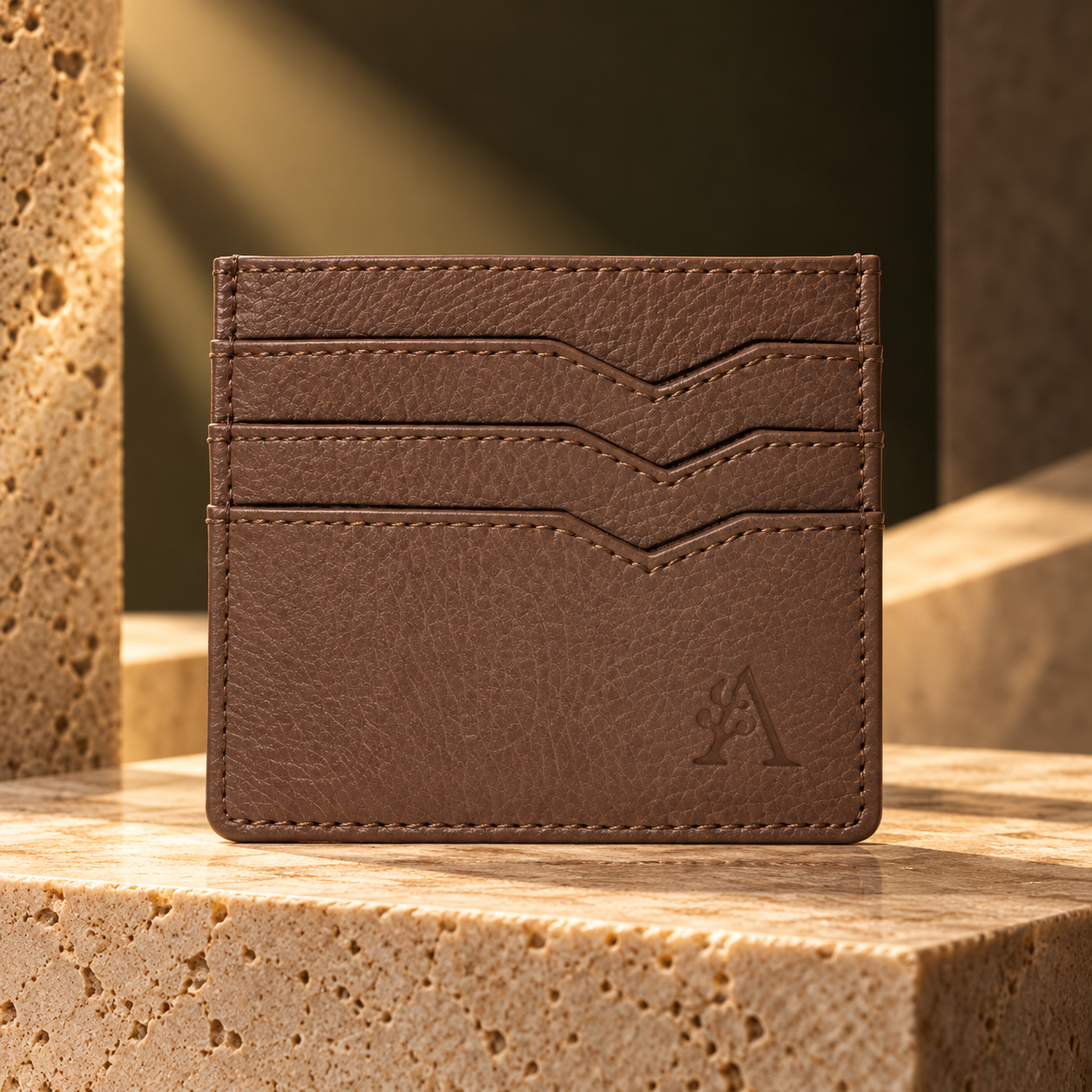 Espresso brown textured card holder with curved front card slots